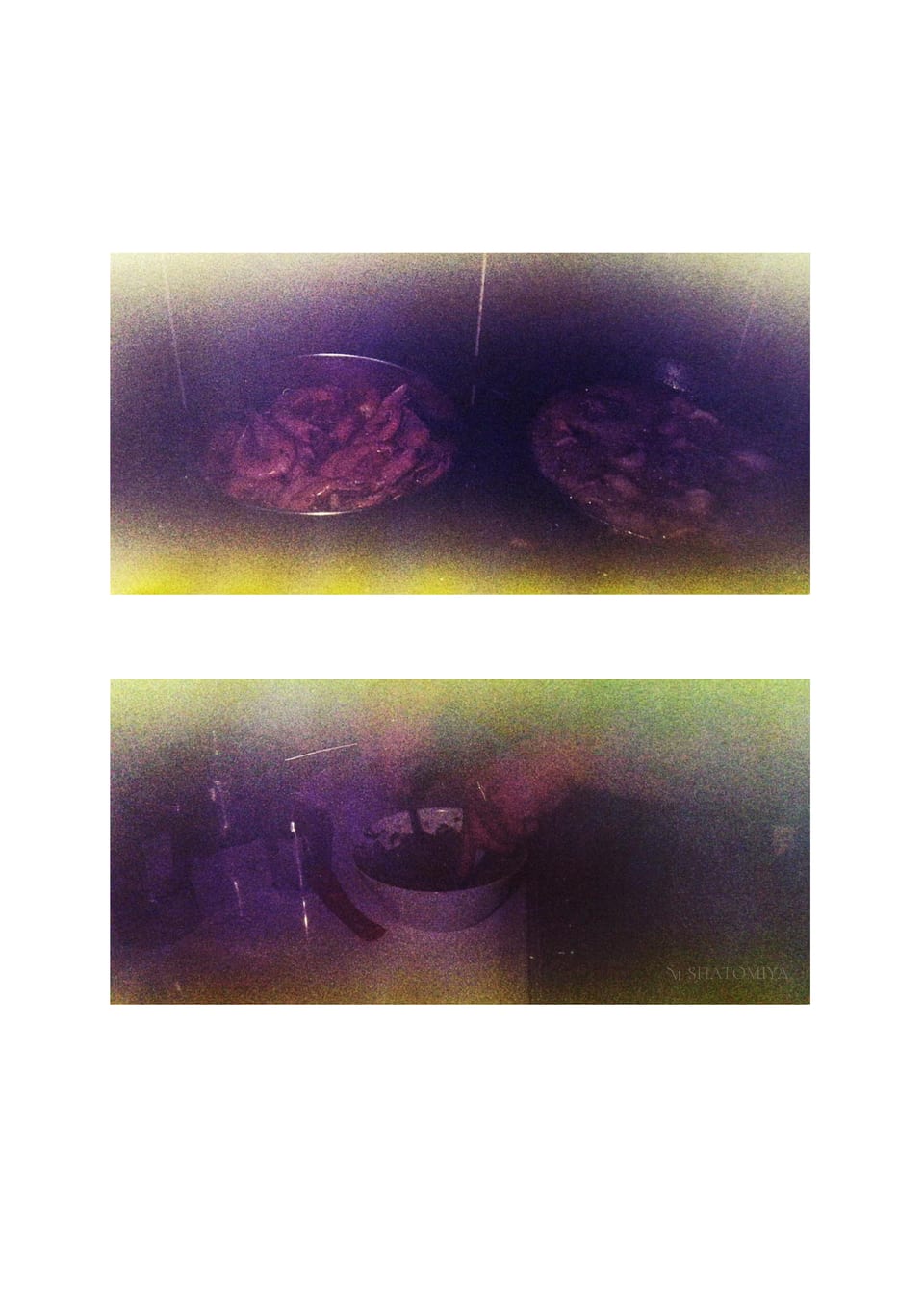 Collage of two photos: shrimp sizzling in a frying pan, and a fresh salad being prepared with chopped ingredients.